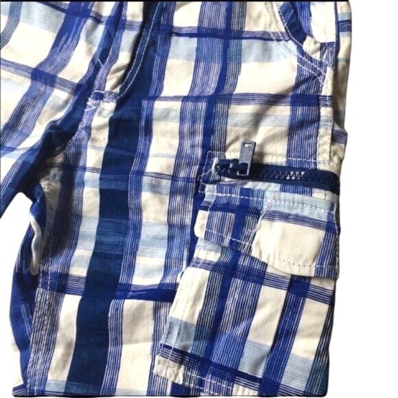 H&M Boys Blue Plaid Cargo Shorts With Adjustable Belt Size Boys 5 Cotton - Picture 6 of 8